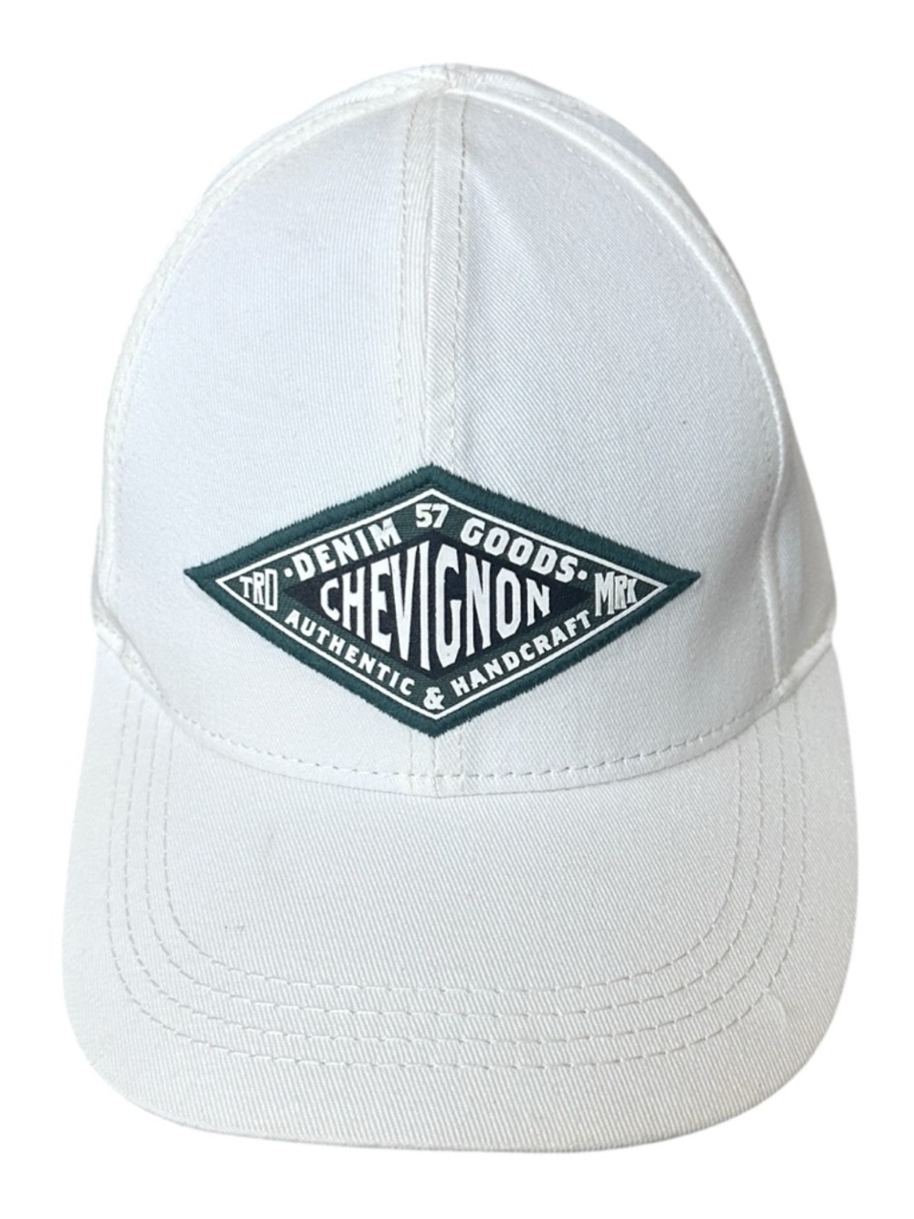 Chevignon Denim Goods Logo Patch Snapback Hat M Light White Cotton NWT Colombia